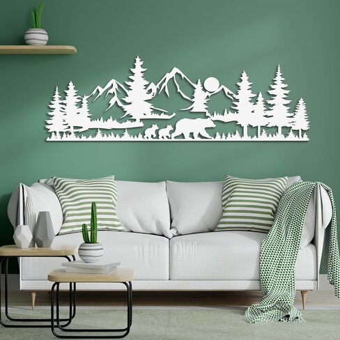 KAWA METALWORKS Rustic Mountain Scene Metal Wall Art with Bears, Black Forest Landscape with Trees and Wildlife, Living Room Wall Hanging, Gift For Lodge, Cabin and Cottagecore in Saudi Arabia