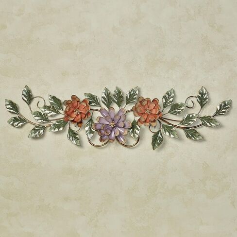 Touch of Class Spring Grace II Floral Metal Wall Topper Multi Pastel | Green, Mauve, Purple, Gold, Light Brown | Botanical Style Artwork for Bedroom, Living Room, Bathroom, Office in Kuwait
