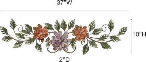 Touch of Class Spring Grace II Floral Metal Wall Topper Multi Pastel | Green, Mauve, Purple, Gold, Light Brown | Botanical Style Artwork for Bedroom, Living Room, Bathroom, Office in Kuwait