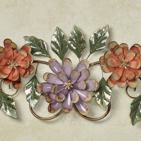 Touch of Class Spring Grace II Floral Metal Wall Topper Multi Pastel | Green, Mauve, Purple, Gold, Light Brown | Botanical Style Artwork for Bedroom, Living Room, Bathroom, Office in Kuwait