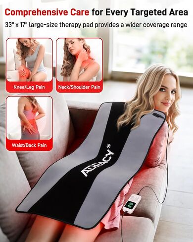 2026 Upgraded Red Light Therapy Mat 33" x 17", Medical-Grade TPU Red Light Therapy Pad for Body Pain Relief, 360 LEDs 660nm & 850nm Infrared Light Therapy Blanket for Back (Black) in Saudi Arabia