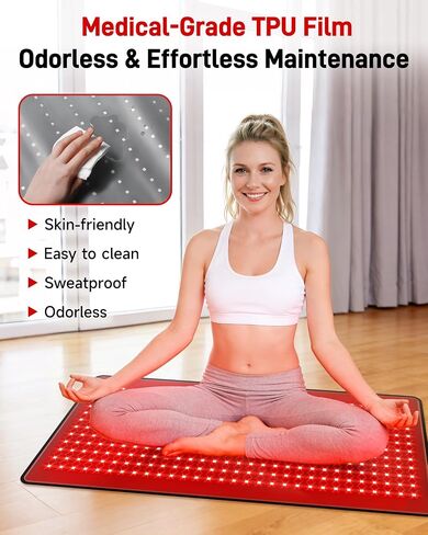 2026 Upgraded Red Light Therapy Mat 33" x 17", Medical-Grade TPU Red Light Therapy Pad for Body Pain Relief, 360 LEDs 660nm & 850nm Infrared Light Therapy Blanket for Back (Black) in Saudi Arabia