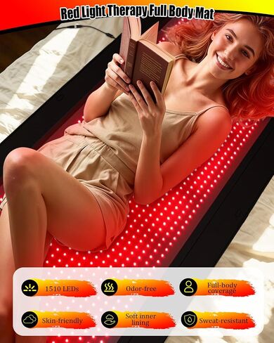 Red Light Therapy Mat for Full Body Pain Relief — 80"x33" Infrared Red Light Blanket with 1,510 (660nm & 850nm) LEDs | Ideal for Body | Recovery | Skin Health in Saudi Arabia
