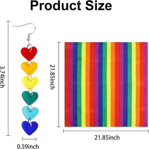 Rainbow Pride Set Rainbow Striped Scarf & Heart Dangle Earrings for Pride Parade, Celebrations, and Everyday Wear in Saudi Arabia