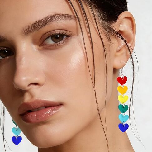 Rainbow Pride Set Rainbow Striped Scarf & Heart Dangle Earrings for Pride Parade, Celebrations, and Everyday Wear in Saudi Arabia