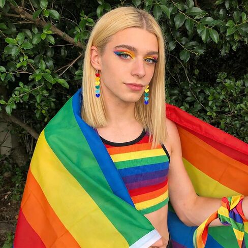 Rainbow Pride Set Rainbow Striped Scarf & Heart Dangle Earrings for Pride Parade, Celebrations, and Everyday Wear in Saudi Arabia