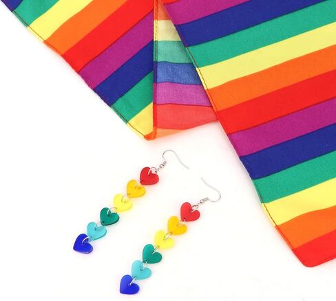 Rainbow Pride Set Rainbow Striped Scarf & Heart Dangle Earrings for Pride Parade, Celebrations, and Everyday Wear in Saudi Arabia
