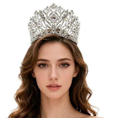 Luxury Tall Pageant Crown, Crystal Elegant Royal Queen Headband Princess Headpieces Bride Big Crowns and Tiaras Wedding Hair Accessories Prom Diadem for Women (Silver) in Saudi Arabia