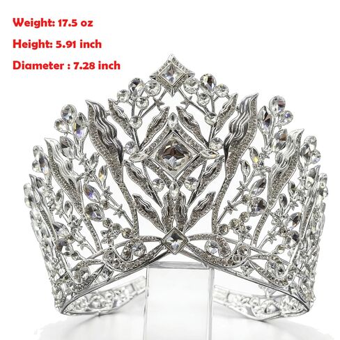 Luxury Tall Pageant Crown, Crystal Elegant Royal Queen Headband Princess Headpieces Bride Big Crowns and Tiaras Wedding Hair Accessories Prom Diadem for Women (Silver) in Saudi Arabia