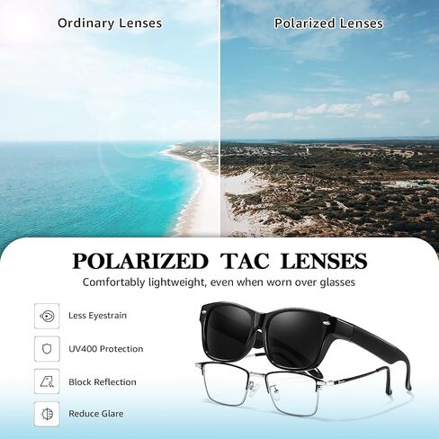 TJUTR Polarized Fit Over Glasses Sunglasses for Men Women, Wrap Around Square Sun Glasses UV400 Protection Shades for Driving in Saudi Arabia