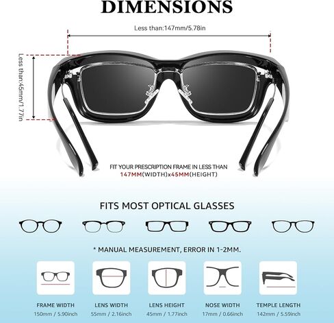 TJUTR Polarized Fit Over Glasses Sunglasses for Men Women, Wrap Around Square Sun Glasses UV400 Protection Shades for Driving in Saudi Arabia
