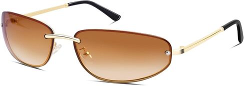 knliwkm Trendy Rimless y2k Wrap Around Sunglasses for Women Girl 2000s Oval Frameless Shades Festival Aesthetic Cute Cool in Saudi Arabia