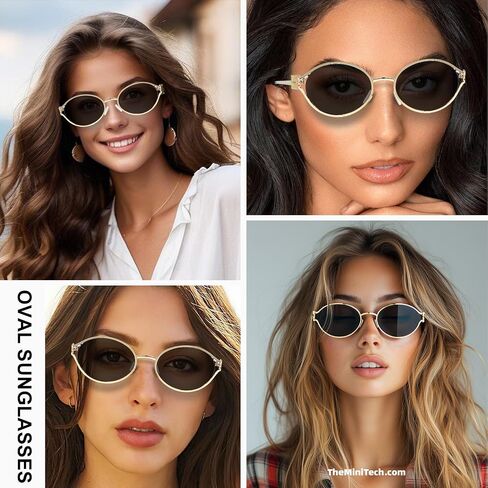 نظارات شمسية AICase Ozzy Merch Retro بيضاوية للنساء والرجال صغيرة في التسعينيات نظارات شمسية معدنية 2025 عصرية أنيقة مستديرة ظلال لطيف Miu Designer Sunies UV400 Protection_3 in Kuwait