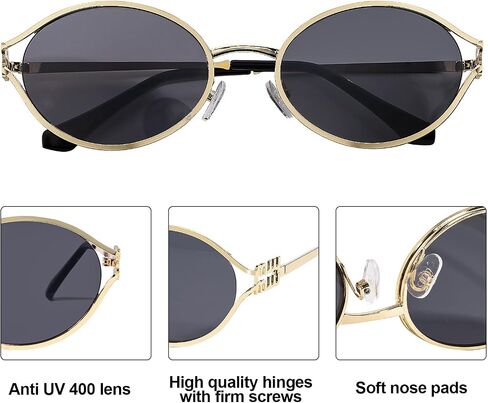 نظارات شمسية AICase Ozzy Merch Retro بيضاوية للنساء والرجال صغيرة في التسعينيات نظارات شمسية معدنية 2025 عصرية أنيقة مستديرة ظلال لطيف Miu Designer Sunies UV400 Protection_3 in Kuwait