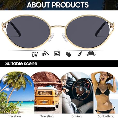 نظارات شمسية AICase Ozzy Merch Retro بيضاوية للنساء والرجال صغيرة في التسعينيات نظارات شمسية معدنية 2025 عصرية أنيقة مستديرة ظلال لطيف Miu Designer Sunies UV400 Protection_3 in Kuwait