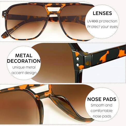 JATEBI Square Aviator Sunglasses for Women Men Retro Trendy Sun Glasses 70s Shades Plastic UV Protection in Kuwait