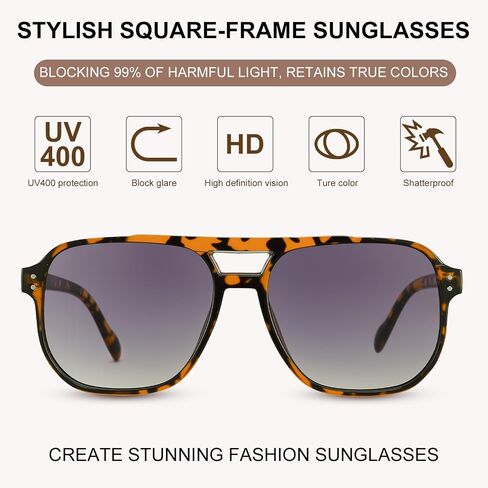 JATEBI Square Aviator Sunglasses for Women Men Retro Trendy Sun Glasses 70s Shades Plastic UV Protection in Kuwait