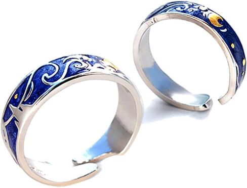 2Pcs Van Gogh Starry Sky Ring Set Couple Adjustable Ring Vintage Starry Moon Opening Ring for Women Men in Saudi Arabia