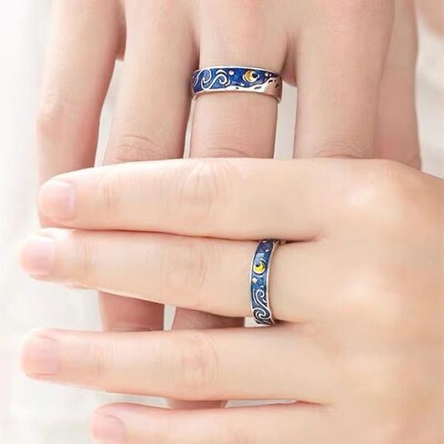 2Pcs Van Gogh Starry Sky Ring Set Couple Adjustable Ring Vintage Starry Moon Opening Ring for Women Men in Saudi Arabia