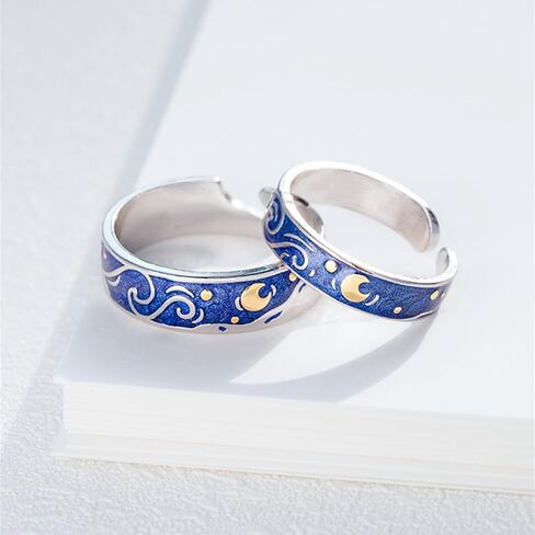 2Pcs Van Gogh Starry Sky Ring Set Couple Adjustable Ring Vintage Starry Moon Opening Ring for Women Men in Saudi Arabia