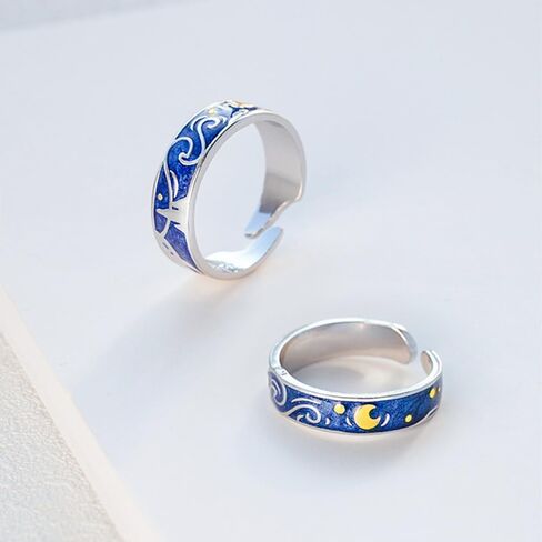 2Pcs Van Gogh Starry Sky Ring Set Couple Adjustable Ring Vintage Starry Moon Opening Ring for Women Men in Saudi Arabia