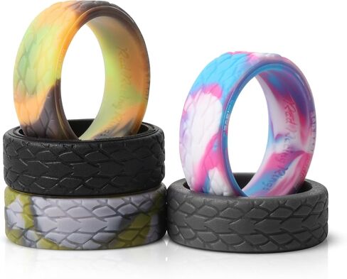 Silicone Tire Tread Ring or Wedding Band for Car Guys and Gals and Motorsports Enthusiasts | Lightweight, Comfortable, and Safe for Steering Wheels | Mechanics and Tradespeople (Burnout Black, 9) in Saudi Arabia