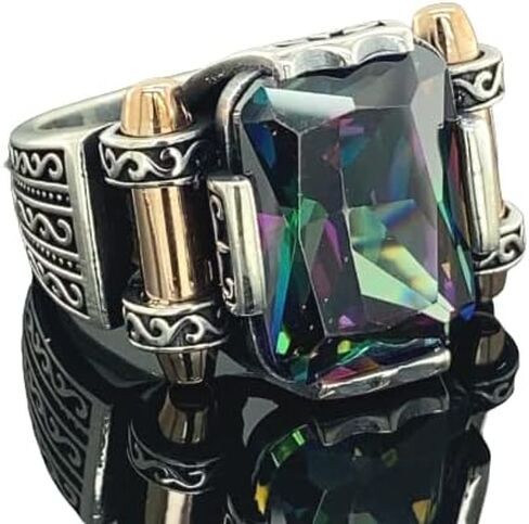 Man Mystic Topaz Ring, Handmade Ring, Turkish Handmade Silver Men Ring, Colorized Stone Ring, Gift for Him, 925k Sterling Silver in Saudi Arabia