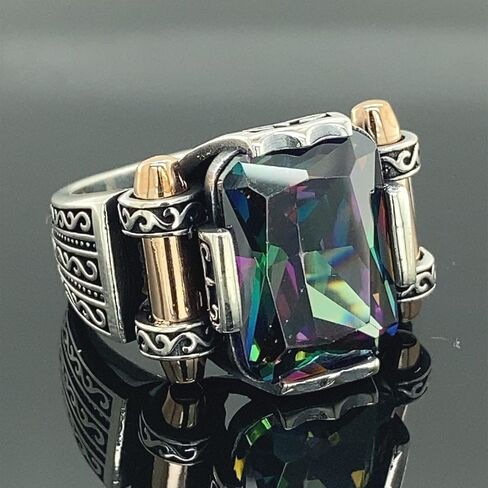 Man Mystic Topaz Ring, Handmade Ring, Turkish Handmade Silver Men Ring, Colorized Stone Ring, Gift for Him, 925k Sterling Silver in Saudi Arabia