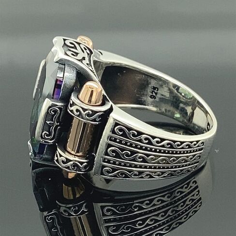 Man Mystic Topaz Ring, Handmade Ring, Turkish Handmade Silver Men Ring, Colorized Stone Ring, Gift for Him, 925k Sterling Silver in Saudi Arabia