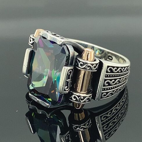Man Mystic Topaz Ring, Handmade Ring, Turkish Handmade Silver Men Ring, Colorized Stone Ring, Gift for Him, 925k Sterling Silver in Saudi Arabia