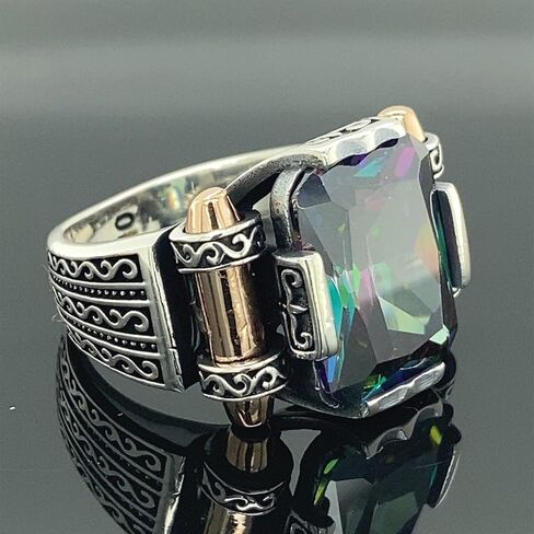 Man Mystic Topaz Ring, Handmade Ring, Turkish Handmade Silver Men Ring, Colorized Stone Ring, Gift for Him, 925k Sterling Silver in Saudi Arabia