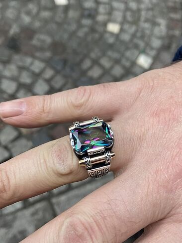 Man Mystic Topaz Ring, Handmade Ring, Turkish Handmade Silver Men Ring, Colorized Stone Ring, Gift for Him, 925k Sterling Silver in Saudi Arabia