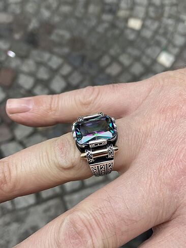 Man Mystic Topaz Ring, Handmade Ring, Turkish Handmade Silver Men Ring, Colorized Stone Ring, Gift for Him, 925k Sterling Silver in Saudi Arabia