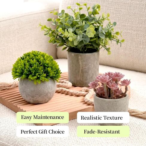6 Pack Small Fake Plants, Artificial Plants Indoor Eucalyptus/Four-Leaf Clover/Succulent Light Purple/Succulent Blue/Thousand Layer Grass, Snake Tongue Grass Plants, For Home Bathroom Office Decor in Saudi Arabia