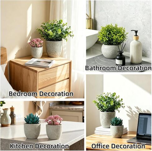 6 Pack Small Fake Plants, Artificial Plants Indoor Eucalyptus/Four-Leaf Clover/Succulent Light Purple/Succulent Blue/Thousand Layer Grass, Snake Tongue Grass Plants, For Home Bathroom Office Decor in Saudi Arabia