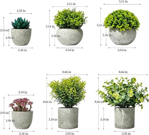 6 Pack Small Fake Plants, Artificial Plants Indoor Eucalyptus/Four-Leaf Clover/Succulent Light Purple/Succulent Blue/Thousand Layer Grass, Snake Tongue Grass Plants, For Home Bathroom Office Decor in Saudi Arabia