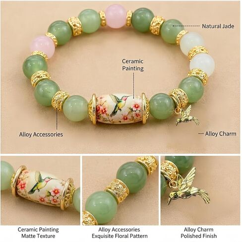 2026 Hummingbird Beads Bracelet for Women, New Beginning Peace Blessing Jewelry Spring Garden Beaded Bracelets Hummingbird Charm with Gift Box in Saudi Arabia