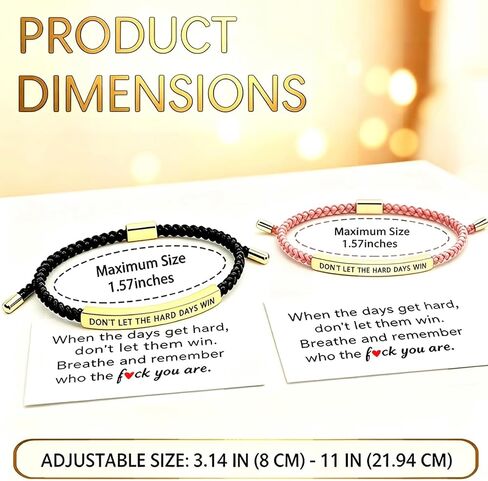2 Pcs Don't Let The Hard Days Win Bracelet - Adjustable Inspirational Motivational Wrap Bracelet for Women Men - Encouragement Gift Set for Best Friend, Birthday, Graduation or Everyday Wear in Kuwait