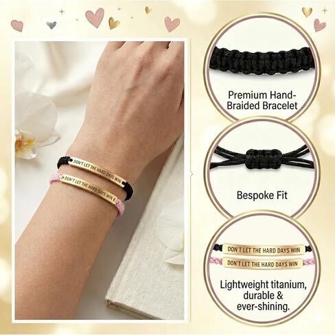 2 Pcs Don't Let The Hard Days Win Bracelet - Adjustable Inspirational Motivational Wrap Bracelet for Women Men - Encouragement Gift Set for Best Friend, Birthday, Graduation or Everyday Wear in Kuwait