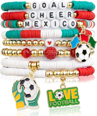 Soccer Game Day Bracelets for Women, Stackable Heishi Beaded Stretch Bracelet, Team Support Accessories Jewelry & Outfits, Soccer Fans Gifts (mexico) in Saudi Arabia