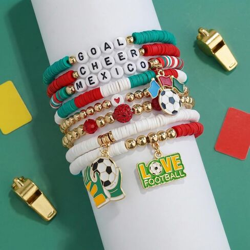 Soccer Game Day Bracelets for Women, Stackable Heishi Beaded Stretch Bracelet, Team Support Accessories Jewelry & Outfits, Soccer Fans Gifts (mexico) in Saudi Arabia