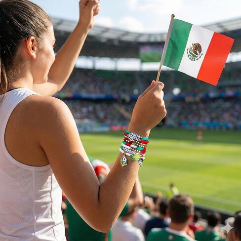 Soccer Game Day Bracelets for Women, Stackable Heishi Beaded Stretch Bracelet, Team Support Accessories Jewelry & Outfits, Soccer Fans Gifts (mexico) in Saudi Arabia