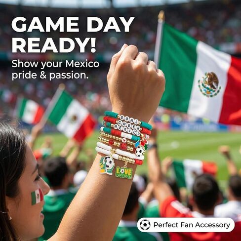 Soccer Game Day Bracelets for Women, Stackable Heishi Beaded Stretch Bracelet, Team Support Accessories Jewelry & Outfits, Soccer Fans Gifts (mexico) in Saudi Arabia