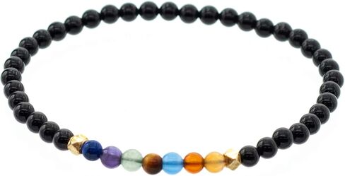 Chakra Stretch Bracelet with 4mm Black Onyx Beads in Various Lengths (6.5, 7, 7.5, 8 Inches) in Kuwait