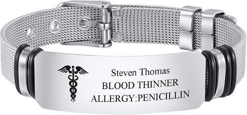 Gamtic Custom Medical Alert Bracelet for Men & Women - Personalized Stainless Steel Medical ID Bracelet with Adjustable Band - Engraved for Diabetes, Epilepsy, Allergy, Blood Thinner Alert in Saudi Arabia