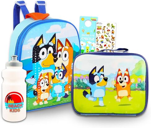 حقيبة ظهر صغيرة من Bluey مع مجموعة حقيبة غداء - حزمة مع حقيبة مدرسية مقاس 11 بوصة، وصندوق غداء، وزجاجة مياه، وملصقات، والمزيد | حقيبة ظهر صغيرة Bluey للأطفال والفتيات in Kuwait