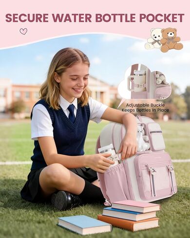 LOVEVOOK Cute School Backpack for Girls Ages 8-14, Bookbag with Plush Bear & Clear Display Pocket, Fits 15.6 Inch Laptop & 40oz Tumbler, Back to School Backpack for Elementary & Middle School in Kuwait