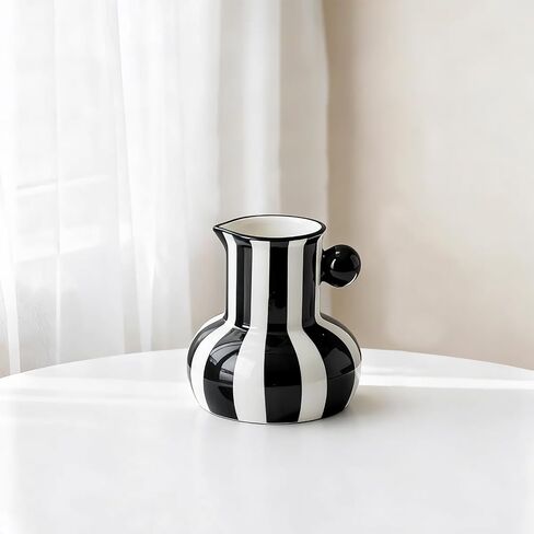 Black and White Striped Ceramic Vase, 5.12-inch Decor Vases with Large Caliber and Big Belly, Minimalist Style for Holiday and Wedding Decoration Desktop 0rnaments, Visual Impact Porcelain in Saudi Arabia