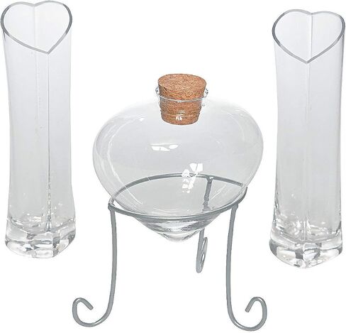 Fun Express Unity Sand Wedding Ceremony Set – Heart-Shaped Glass Sands Ceremonys Kit with Heart Vases & Metal Stand | Complete 4-Piece Wedding Set for Unity Keepsake Display in Saudi Arabia