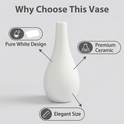 6.5Inch White Small Ceramic Bud Flower Vases Mini Narrow Neck Decorative Floral Vases Table Centerpiece for Home Decor Wedding Party Decorations in Kuwait